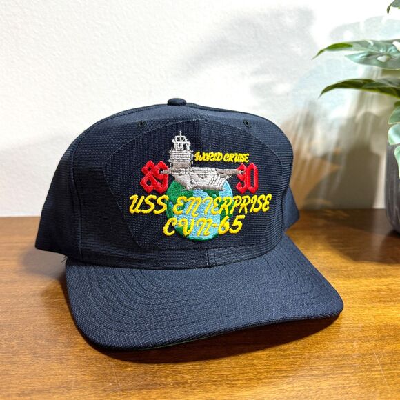 Vintage USS Enterprises CVN 65 Ship Hat World Cruise Navy Snapback New Era 1990 - Picture 1 of 5
